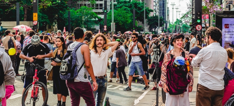 Crowd in the street.