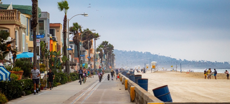 People walking on the street in San Diego.