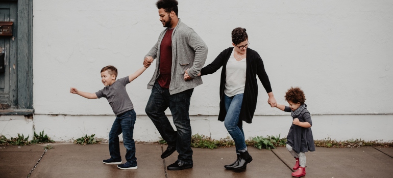 parents walking with their kids