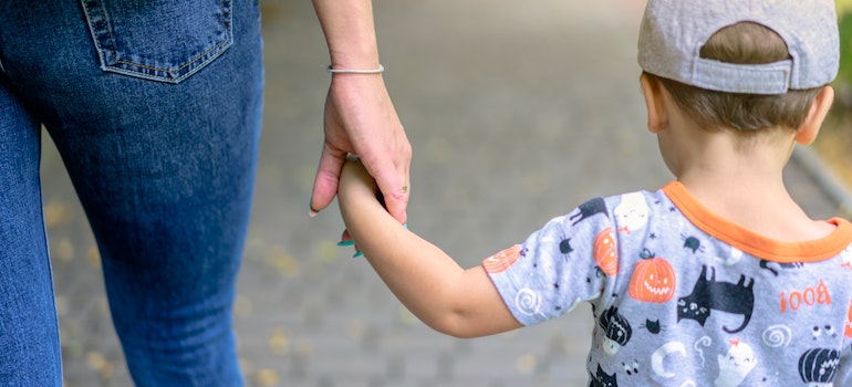 Mother and child walking