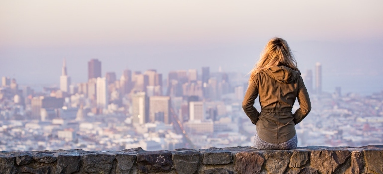 A girl looks at the city of Austin