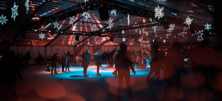 People ice skating during Christmas celebration