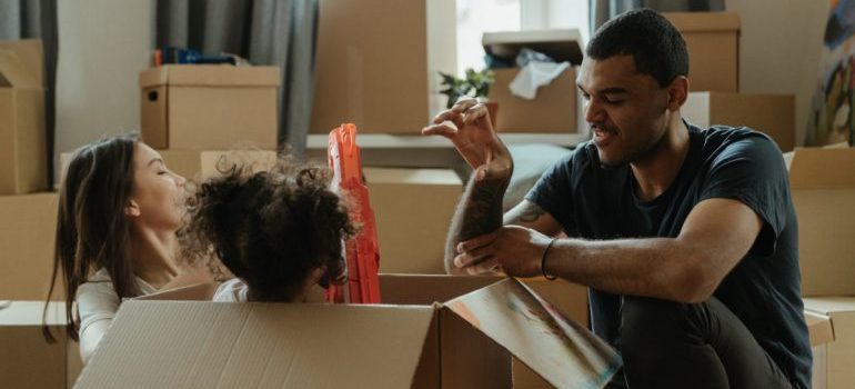 family packing their items