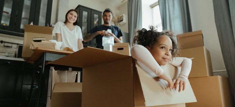 a girl in a moving box